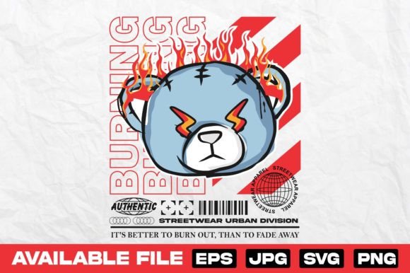 Burning Bear Doll Vintage T Shirt Design: A Vector Asset for Bold Streetwear